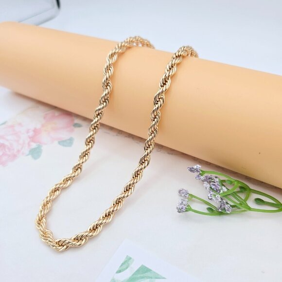Twisted Rope Design Rose Gold Necklace in 60cm for Elegant Look, XPNL0069 - Picture 2 of 12